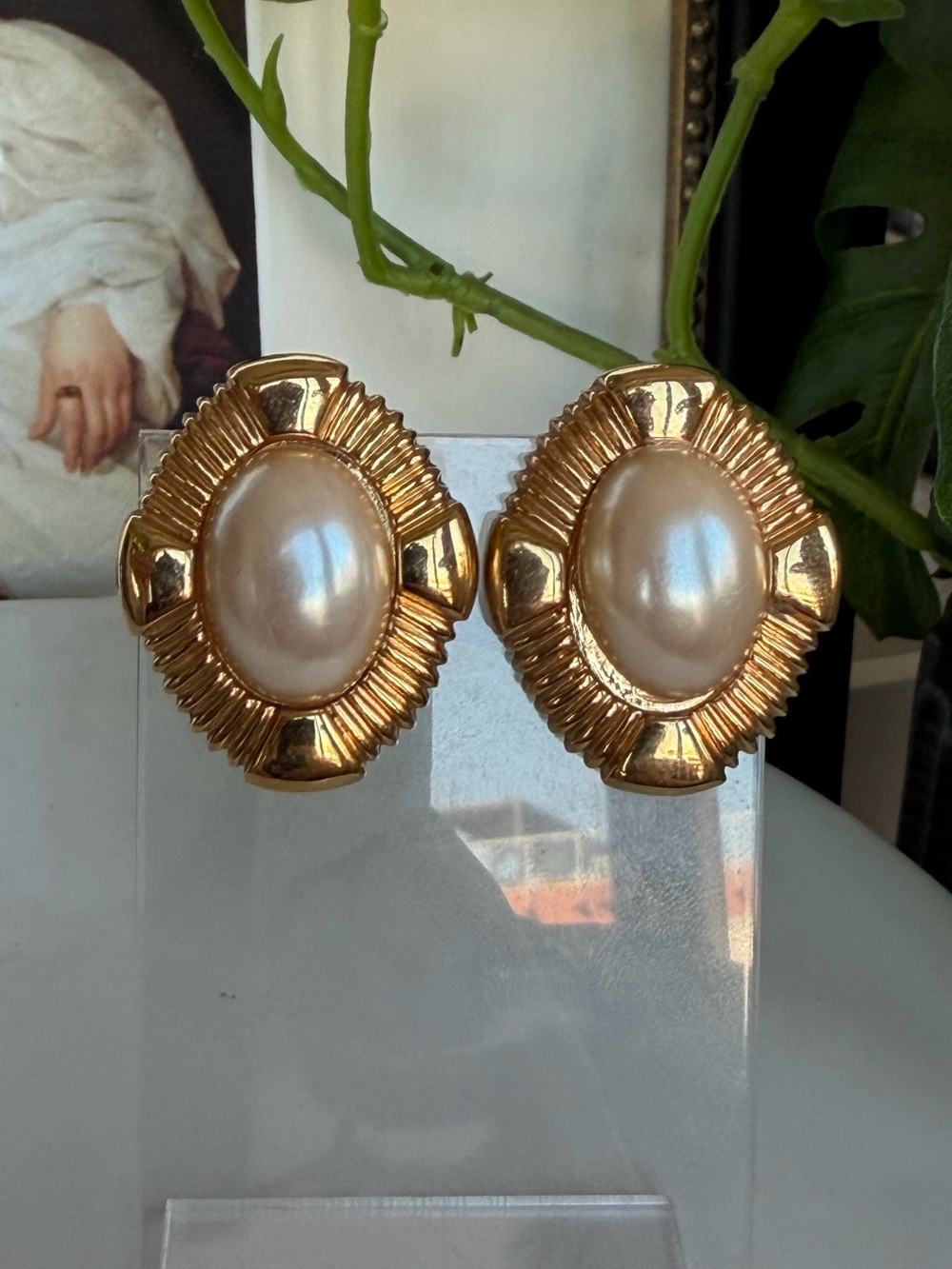 ST JOHN Gold plated Faux Pearl Earrings - Picture 3 of 5